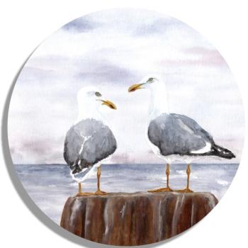 Untersetzer Glasuntersetzer rund 9,5 cm  Aquarell Maritim Kunst Druck Dänemark Nordsee Ostsee Düne Dünen Meer Möwe Möwen Strand